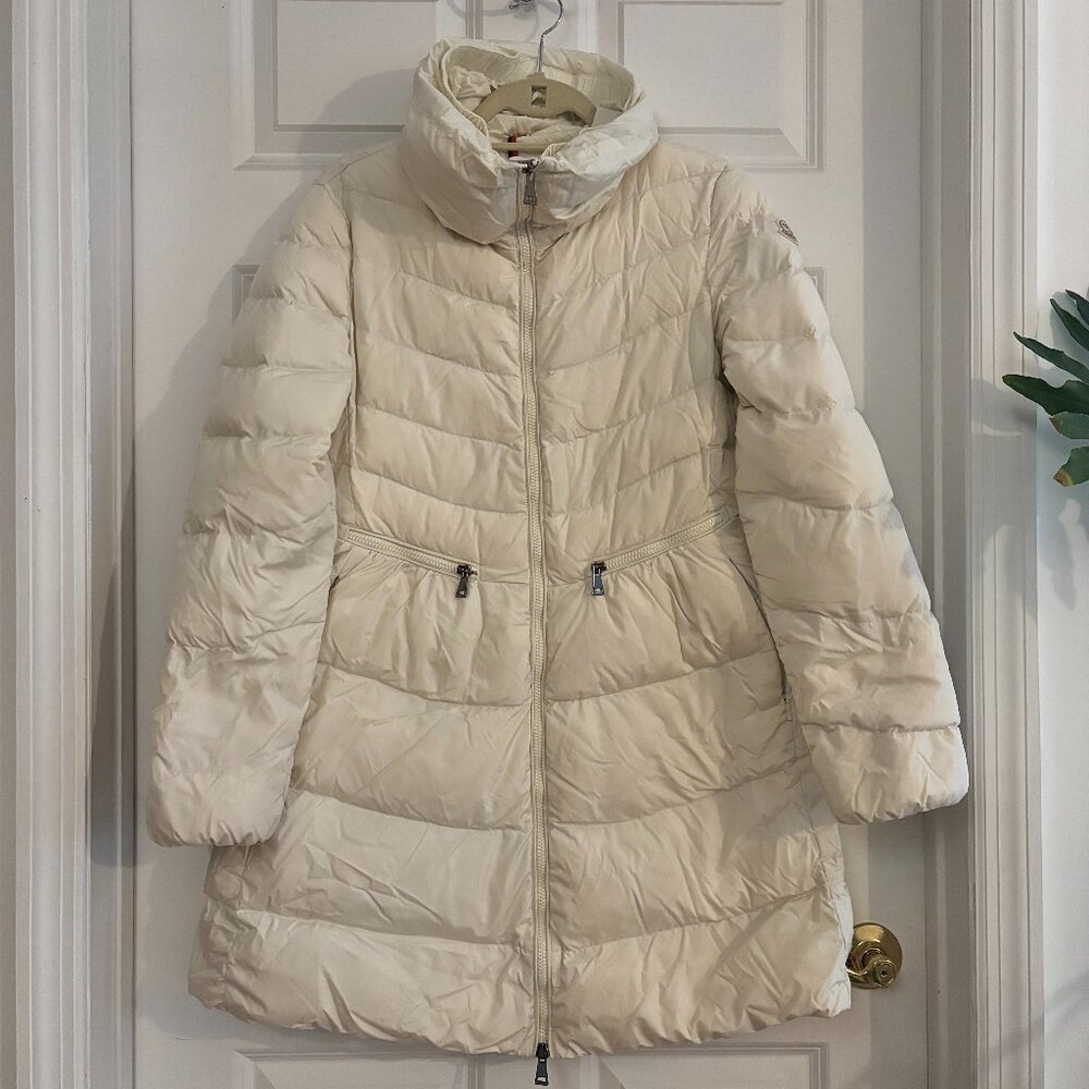MONCLER Jacket Cream White Puffer Coat - Size 3 - synched waist